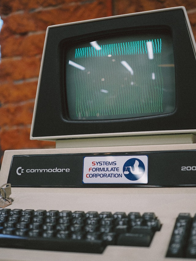 Close-up photo of a vintage-looking Commodore computer